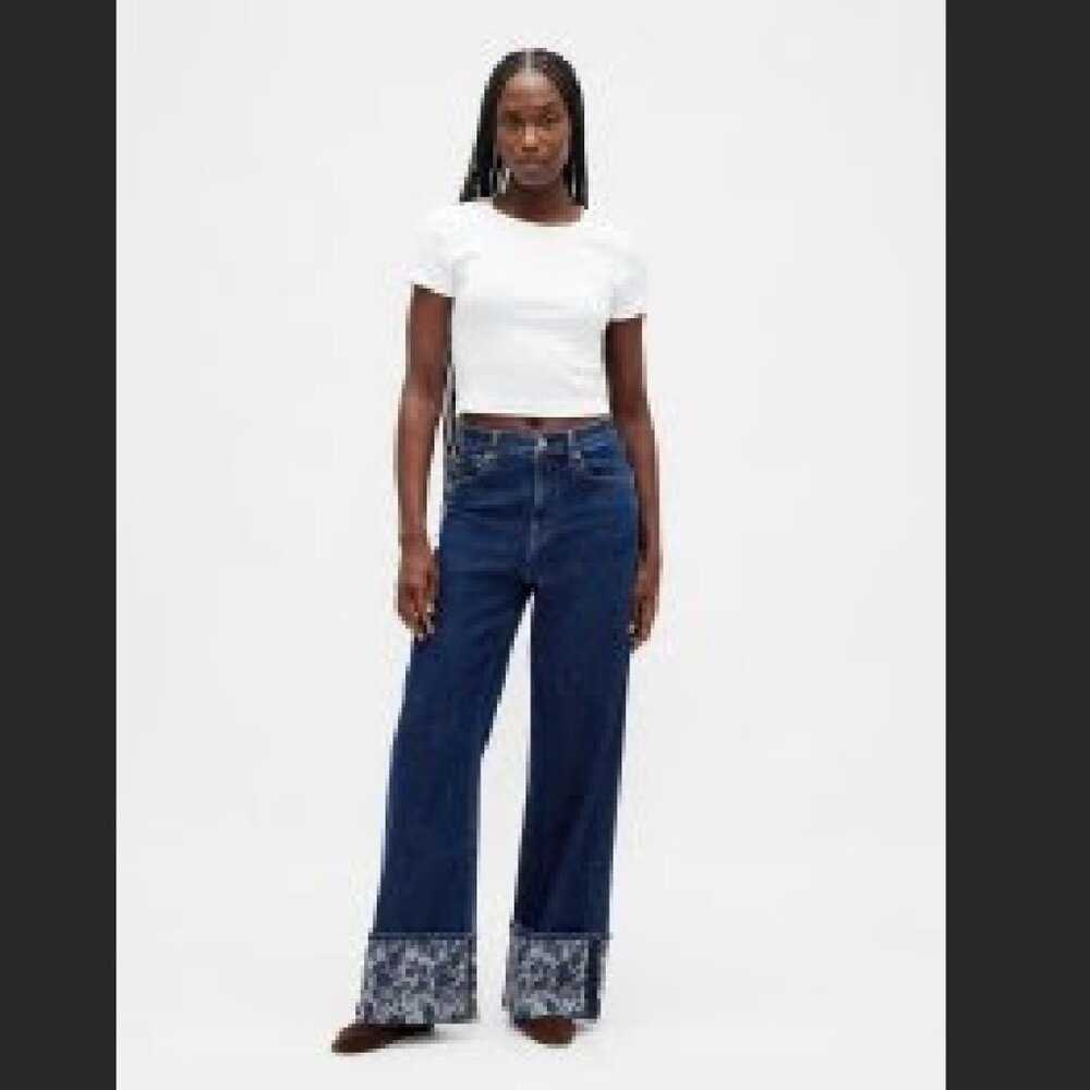 High Rise Stride Wide-Leg Jeans: Floral